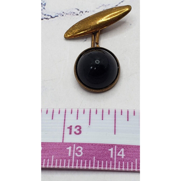 Vintage Brass Tone with Black Stone Slant Arm Cufflinks - Picture 4 of 5